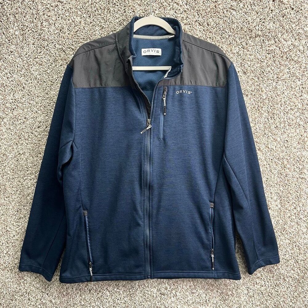 Orvis Jacket Men’s XL Bonded Mesh‎ Blue and Gray Fleece Lined Zip Up